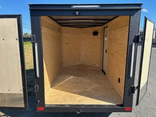 2025-5X8-COVERED-WAGON-ENCLOSED-CARGO-TRAILER-BARN-DOORS-BLACK-TRIM-1.webp Covered Wagon 5 x 8 Enclosed Cargo Trailer Black Trim