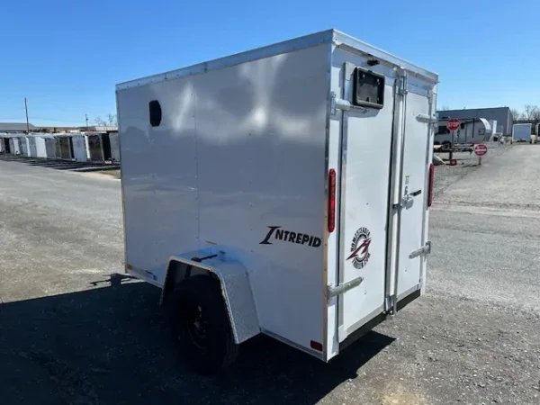 2025-HOMESTEADER-5X8-ENCLOSED-CARGO-TRAILER-BARN-DOORS-2.webp Homesteader 5 x 8 Enclosed V-Nose Cargo Trailer