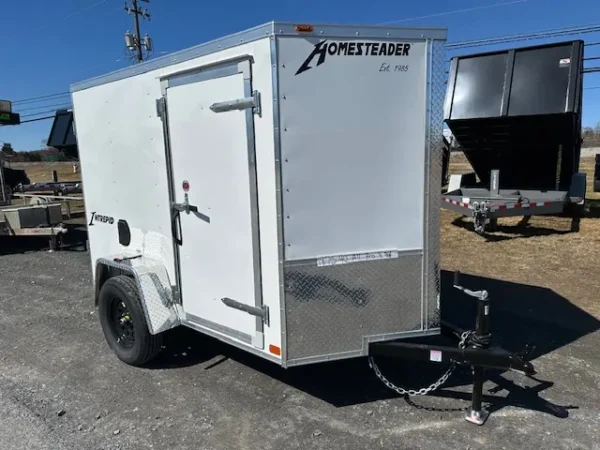 2025-HOMESTEADER-5X8-ENCLOSED-CARGO-TRAILER-BARN-DOORS-4-1.webp Homesteader 5 x 8 Enclosed V-Nose Cargo Trailer