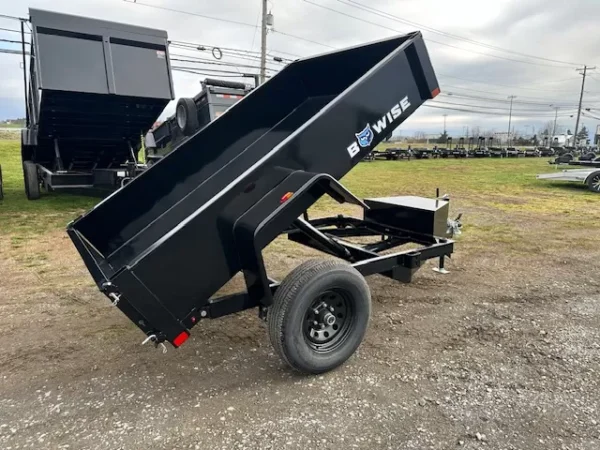 Bwise-5-x-8-Low-Profile-Dump-Trailer-Single-5200lb-Axle-Electric-Brakes-Spreader-Gate-1.webp BWise 5 x 8 Dump Trailer 5K Spreader Gate