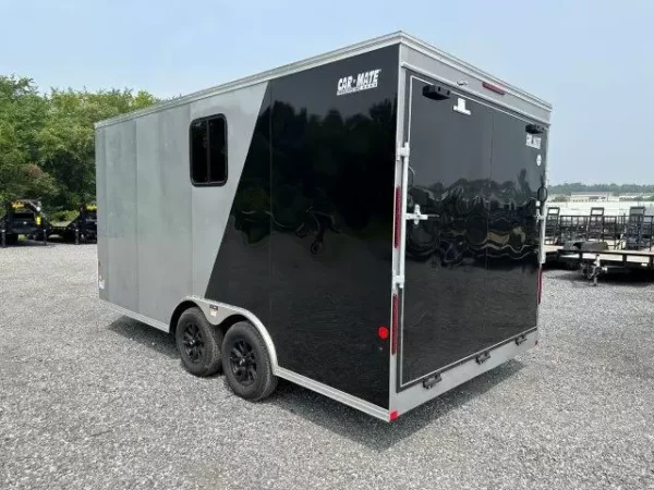 Car-Mate-8.5x16-V-Nose-Enclosed-Cargo-Trailer-AC-Unit-Windows-Cabinets-Aluminum-Wheels-Torsion-Axles-2.webp Car Mate 8.5 x 16 Custom Enclosed V-Nose Cargo Trailer