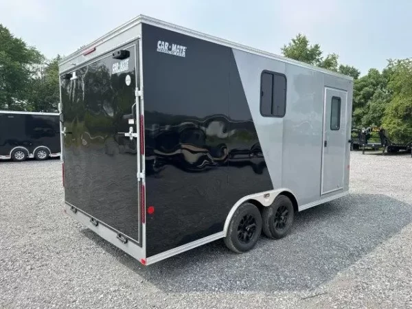 Car-Mate-8.5x16-V-Nose-Enclosed-Cargo-Trailer-AC-Unit-Windows-Cabinets-Aluminum-Wheels-Torsion-Axles-5.webp Car Mate 8.5 x 16 Custom Enclosed V-Nose Cargo Trailer
