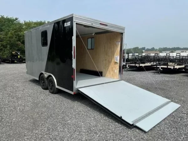 Car-Mate-8.5x16-V-Nose-Enclosed-Cargo-Trailer-AC-Unit-Windows-Cabinets-Aluminum-Wheels-Torsion-Axles.webp Car Mate 8.5 x 16 Custom Enclosed V-Nose Cargo Trailer