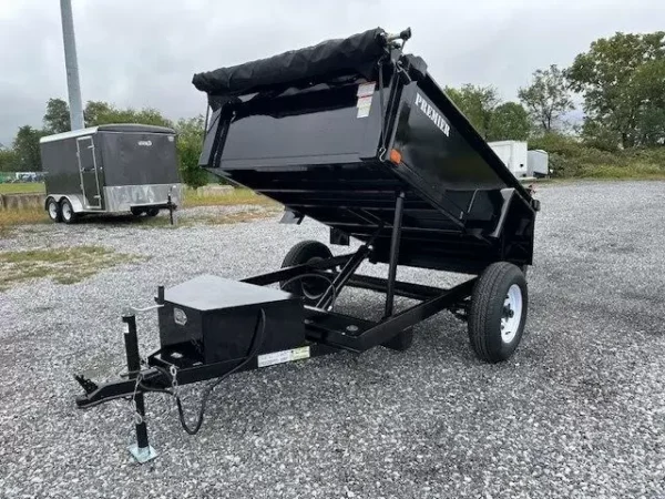 Premier-5x8-Single-Axle-Dump-Trailer-Electric-Brakes-5.2K-Axle-Tarp-Kit-1.webp Premier 5 x 8 Low Profile Dump Trailer